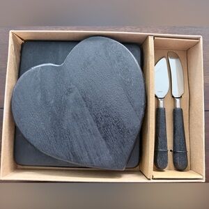 Pottery Barn Black Heart Slate Cheese Board Set with Knives